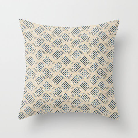 Blue & Beige Wavy Tessellation Line Pairs To 2020 Color of the Year Chinese Porcelain PPG1160-6 Throw Pillow