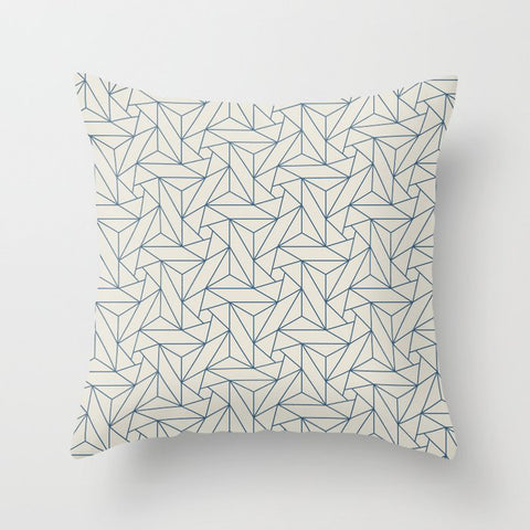 Blue & Linen White Abstract Triangle Geometric Mosaic Shape Pattern Pairs To 2020 Color of the Year Throw Pillow