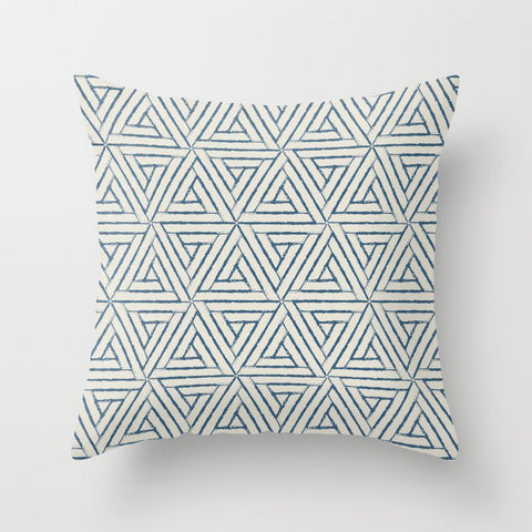 Blue & Linen White Aztec Tribal Triangle Pattern Pairs To 2020 Color of the Year Chinese Porcelain Throw Pillow
