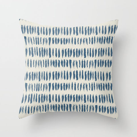 Blue & Linen White Bold Grunge Vertical Stripe Dash Line Pattern Pairs To 2020 Color of the Year Throw Pillow