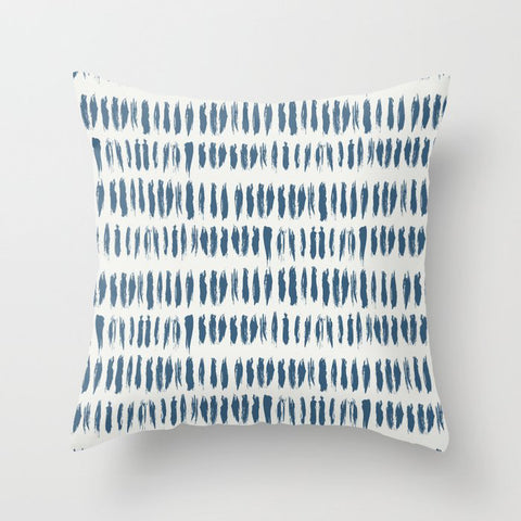 Blue & Off White Bold Grunge Vertical Stripe Dash Line Pattern 2020 Color of the Year Throw Pillow