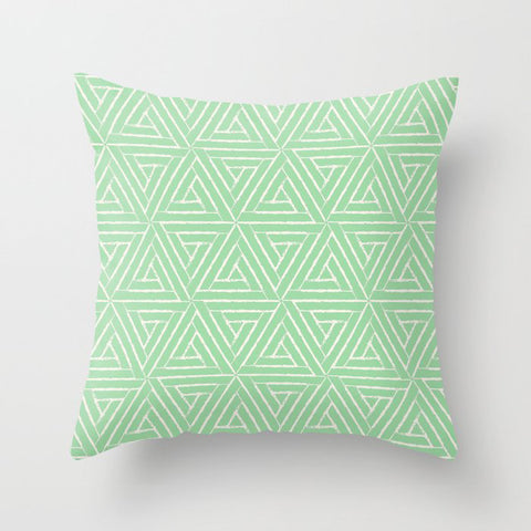 Cream & Pastel Green Aztec Tribal Triangle Pattern Pairs To 2020 Color of the Year Neo Mint Throw Pillow