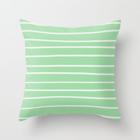Linen Off White Hand Drawn Line Pattern on Pastel Green Pairs to 2020 Color of the Year Neo Mint Throw Pillow