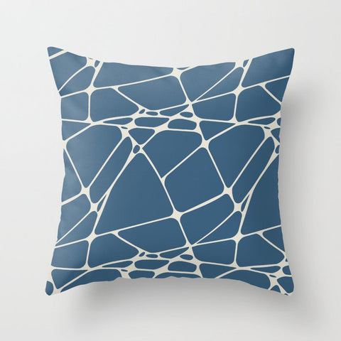 Linen White & Blue Abstract Mosaic Pattern 1 Pairs To 2020 Color of the Year Chinese Porcelain Throw Pillow