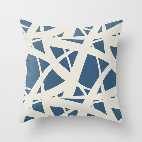 Linen White & Blue Abstract Mosaic Pattern 3 Pairs To 2020 Color of the Year Chinese Porcelain Throw Pillow