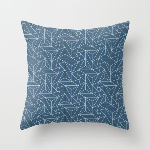 Linen White & Blue Abstract Triangle Geometric Mosaic Shape Pattern Pairs To 2020 Color of the Year Throw Pillow