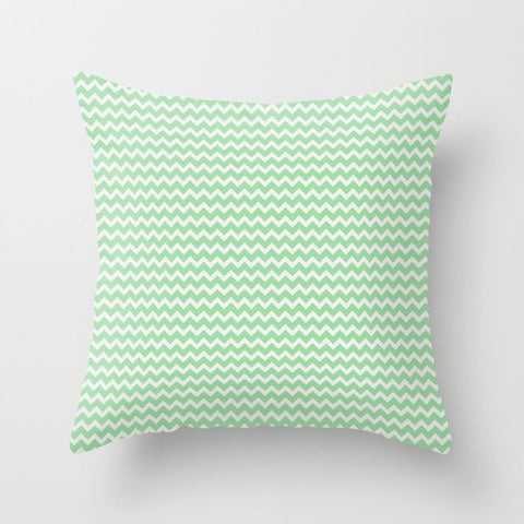 Linen White Chevron Zigzag Lines on Pastel Green Pairs to 2020 Color of the Year 2020 Neo Mint Throw Pillow