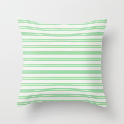 Linen White Line Pattern 1 on Pastel Green Pairs to 2020 Color of the Year Neo Mint Throw Pillow