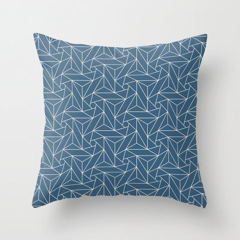 Off-white & Blue Abstract Triangle Geometric Mosaic Pairs To 2020 Color of the Year Throw Pillow
