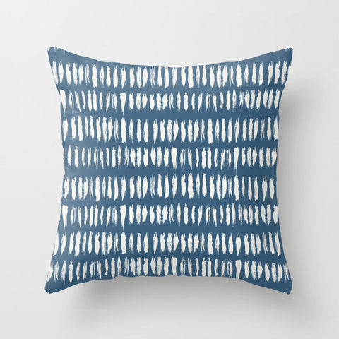 Off White & Blue Bold Grunge Vertical Stripe Dash Line Pattern Inspired by 2020 Color of the Year Throw Pillow