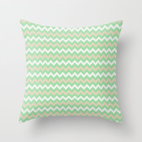 Pastel Green, Beige & Linen White Chevron Line Pattern Pairs to Noe Mint 2020 Color of the Year Throw Pillow
