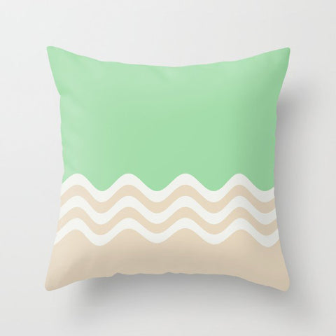 Pastel Green, Beige & Linen White Wavy Stripes 2 Pairs to 2020 Color of the Year Neo Mint Throw Pillow