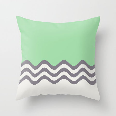 Pastel Green, Gray & Linen White Wavy Stripes 2 Pairs to Coloro 2020 Color of the Year Neo Mint Throw Pillow