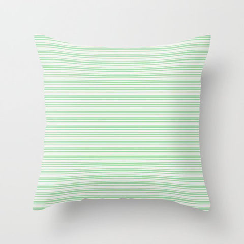 Pastel Green Horizontal Line Pattern 2 on Linen White Pairs to 2020 Color of the Yeear Neo Mint Throw Pillow