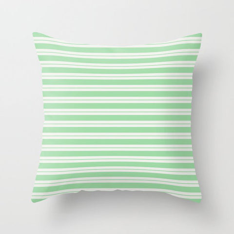 Pastel Green Line Pattern 1 on Linen Off White Pairs to 2020 Color of the Year Neo Mint Throw Pillow