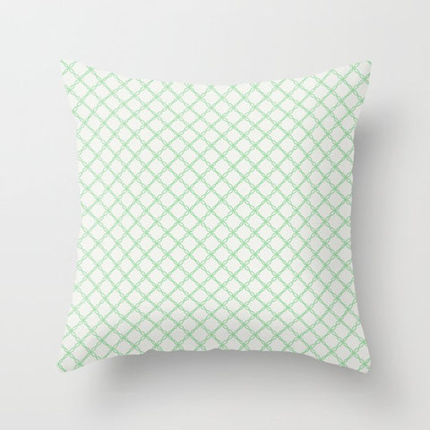 Pastel Melon Green Scroll Grid Pattern on Linen Off White Pairs to 2020 Color of the Year Neo Mint Throw Pillow