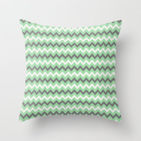 Pastel Mint Green, Gray & Linen White Chevron Line Pattern Pairs to 2020 Color of the Year Neo Mint Throw Pillow