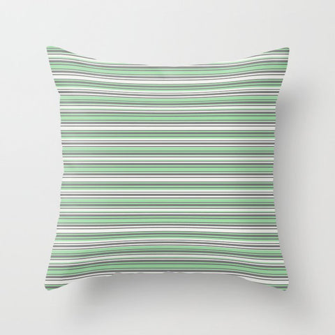 Pastel Mint Green and Gray Horizontal Line 4 on Linen White Pairs to 2020 Color of the Year Neo Mint Throw Pillow