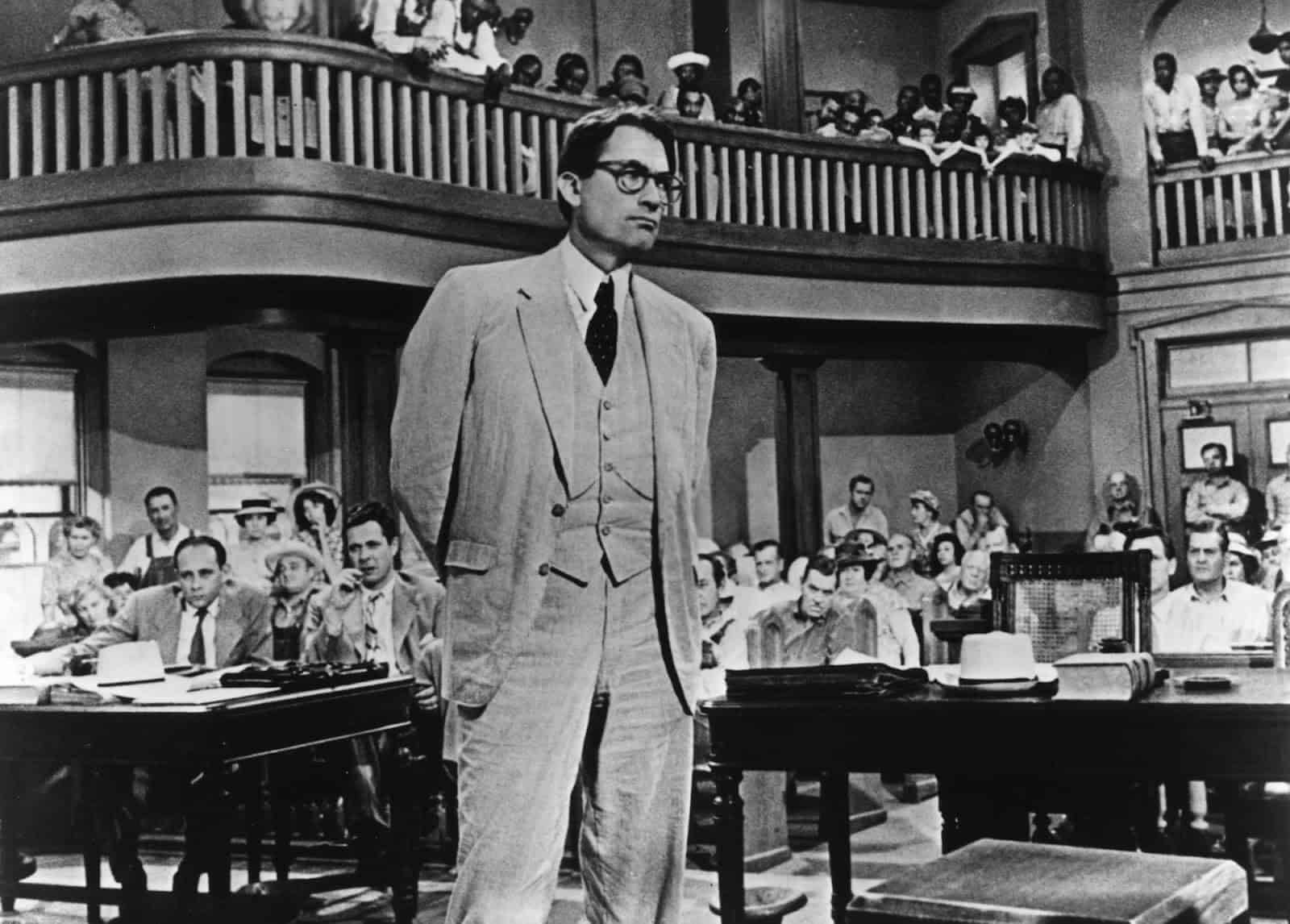 Atticus Finch in court in the film version of 'To Kill a Mockingbird'