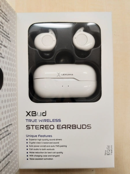 Lexuma TWS invisible wireless bluetooth earbuds earphones white package inside