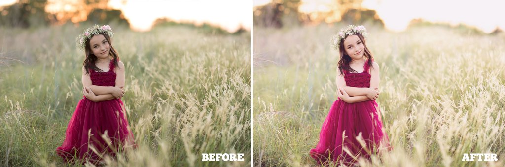 Before and After photo using Pretty Actions Pastel Dreams Photoshop Actions