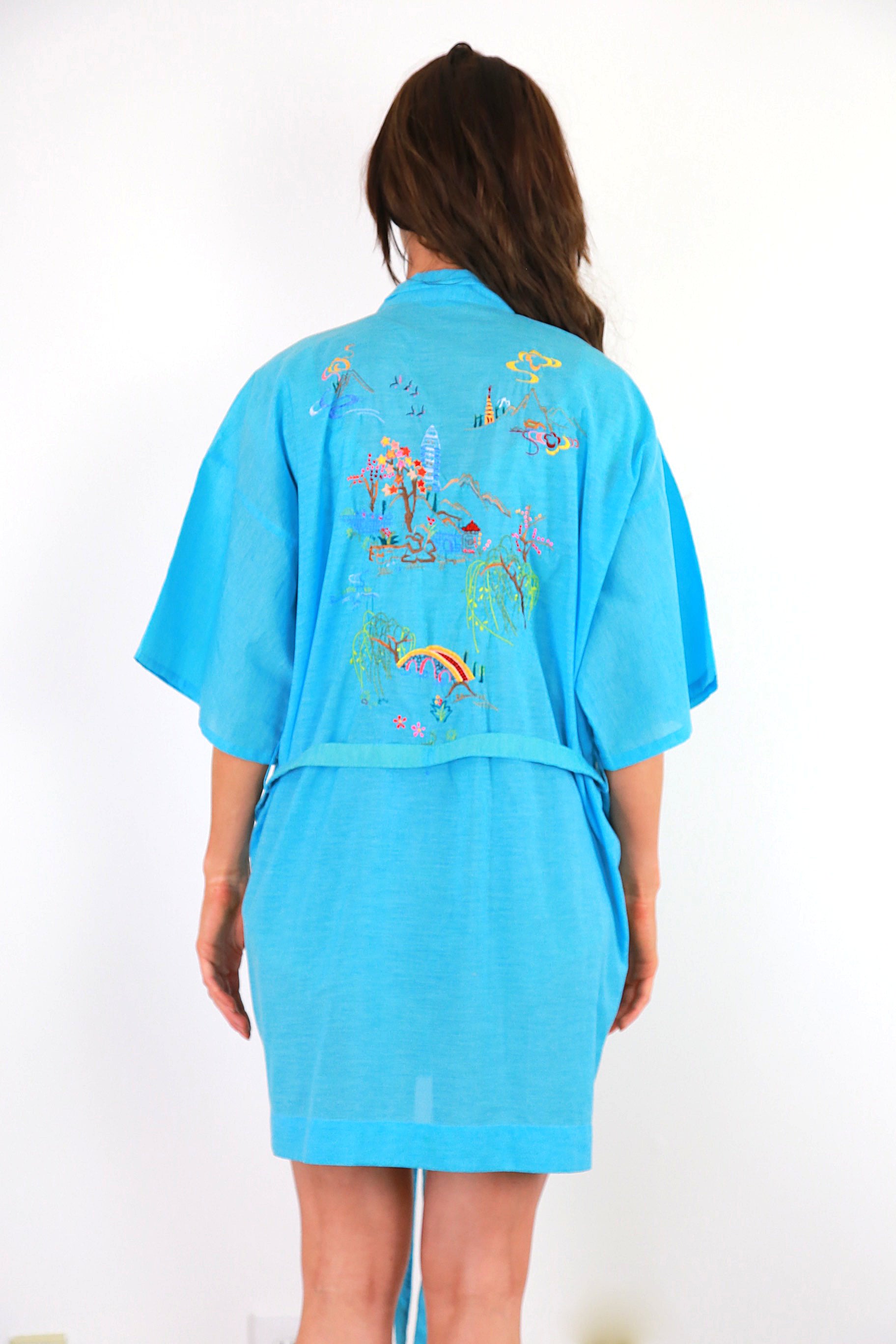 Japanese Ethnic blue floral long kimono robe - shabbybabe