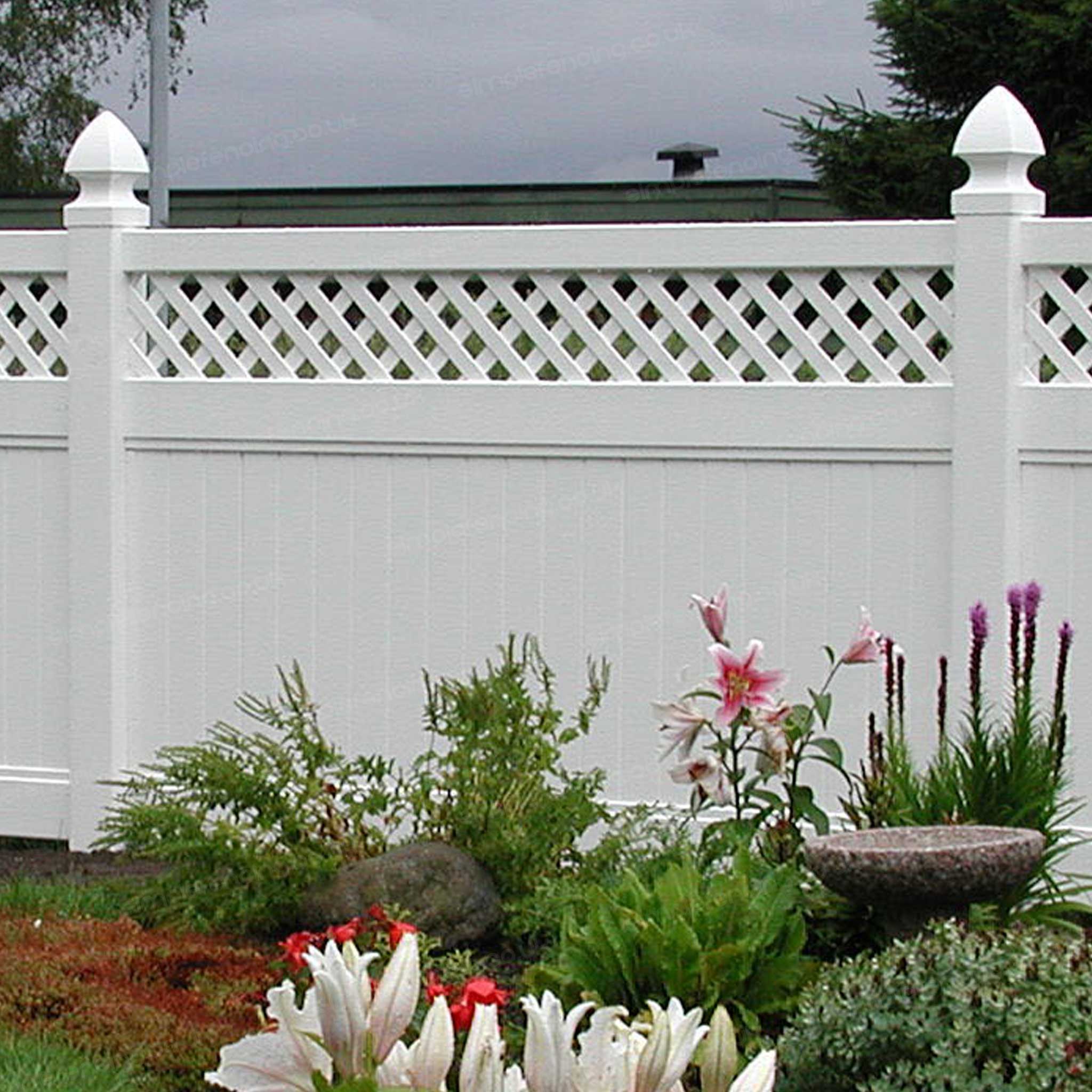 Cascade 8 ft. W x 6 ft. H White Vinyl Privacy Fence Panel with Lattice Simple Fencing