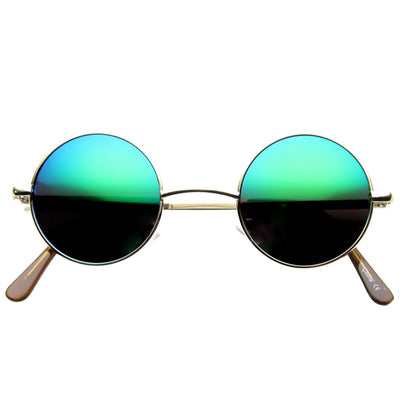 Retro Lennon Round Circle Metal Mirror Lens Sunglasses - zeroUV