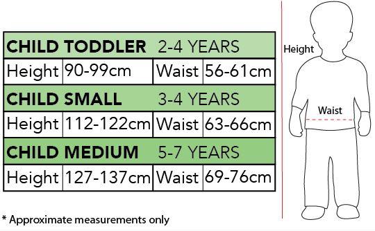 Rubies Kids Size Chart Toddler to Medium