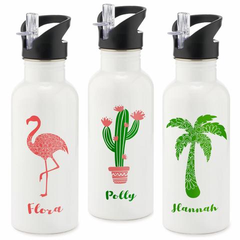 Personalised Gifts Water Bottles Flamingo Cactus Palm Tree Birthday Box 