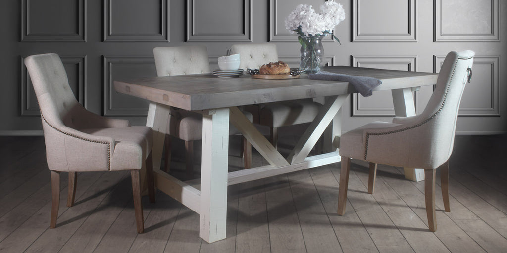 Dorset Reclaimed Wood Dining Table and Fabric Chairs