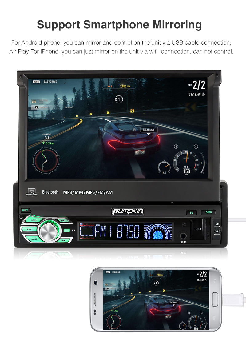 Pumpkin Single 1 Din Android 8.1 Car Radio/Stereo Octa Core 7 Inch Touchscreen with GPS Navigation Bluetooth RAM: 2GB + ROM: 32GB