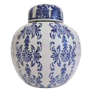White with Navy Floral Round Jar with Lid