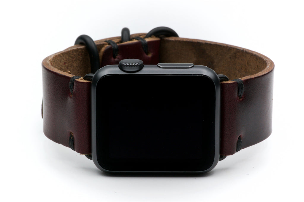 Leather Watch Band for Apple Watch: Burgundy Horween