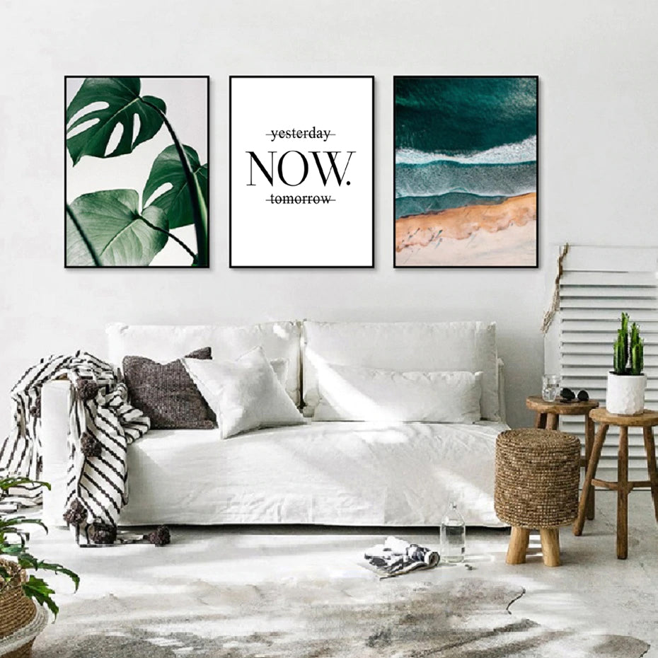 Abstract Beach Seascape Viewed From Above Inspirational Quote Wall Art Nordic Style Fine Art Canvas Prints For Living Room Modern Home Decor
