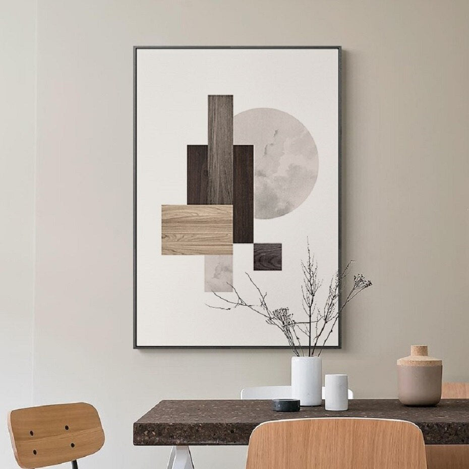 Modern Abstract Geometric Nordic Wall Art Marble And Wood Style Contemporary Scandinavian Design Home Decor Fine Art Canvas Prints