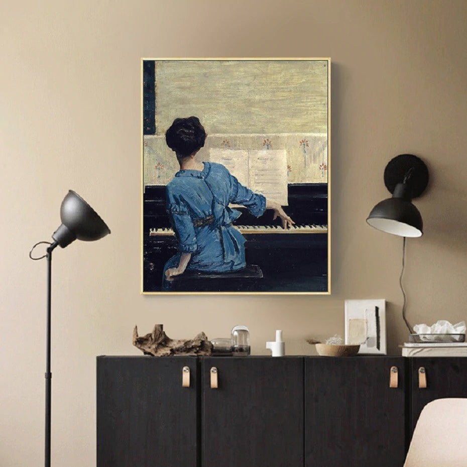 Woman Playing Piano Music Wall Art Retro Vintage Vogue Nostalgia Fine Art Canvas Prints Retro Style Paintings For Living Room Home Decor