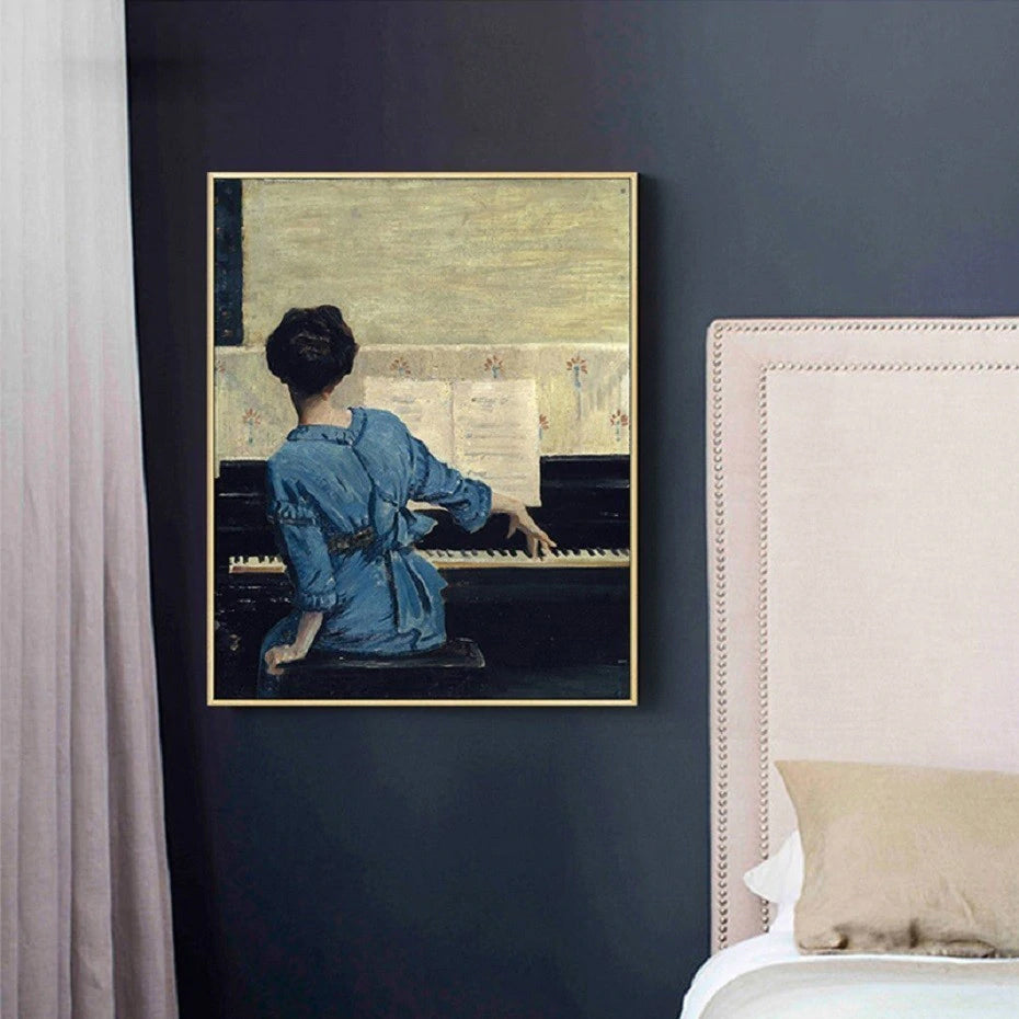 Woman Playing Piano Music Wall Art Retro Vintage Vogue Nostalgia Fine Art Canvas Prints Retro Style Paintings For Living Room Home Decor
