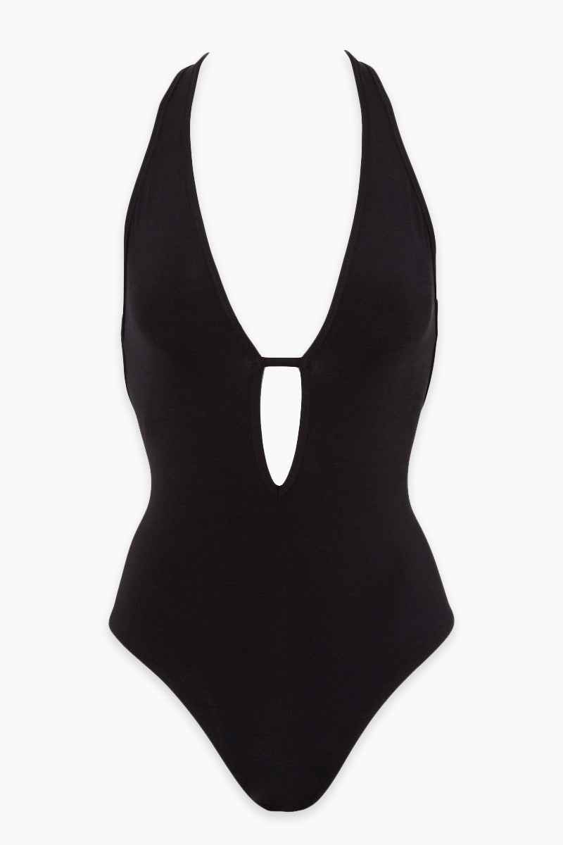 Plunge One Piece Swimsuit - Black