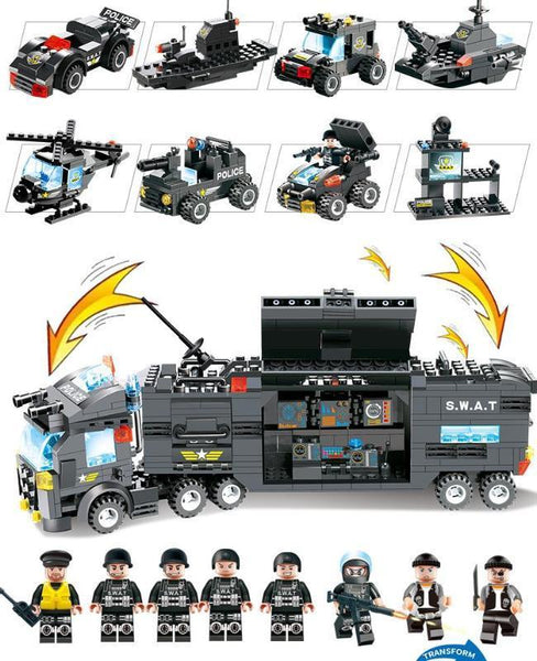 8 IN 1 with Truck Station Building Blocks City Special Police Series SWAT
