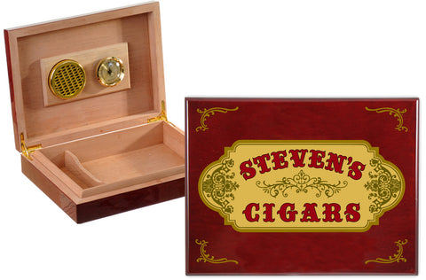 Personalized Humidor with Rosewood Piano Finish