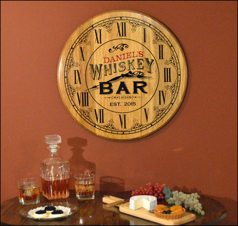 Whiskey Bar Personalized Clock
