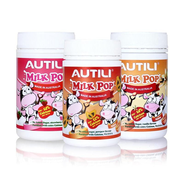 AUTILI高鈣牛乳片180顆 3入組(木瓜、草莓、香草)