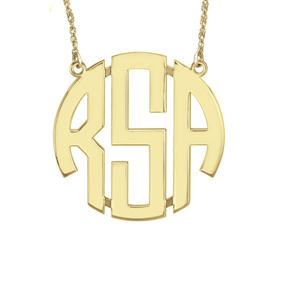 14K Solid Gold Round Diamond Rimmed Necklace - Be Monogrammed