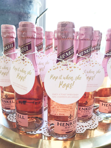 pink champagne baby shower favors