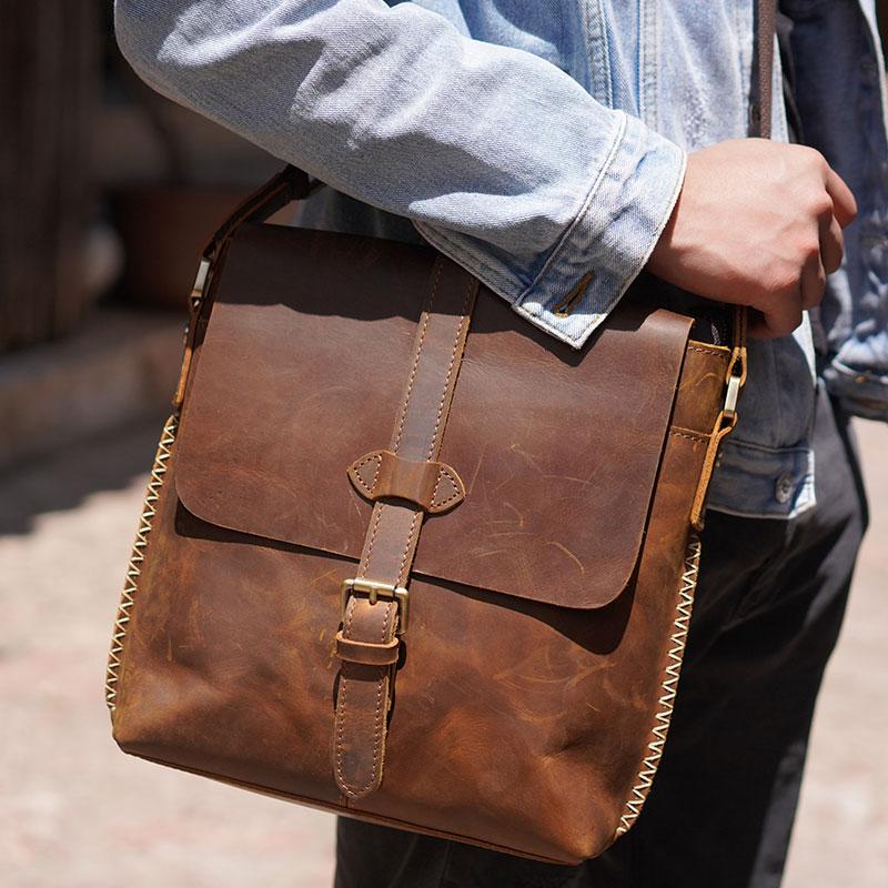 Cool Leather Mens Messenger Bags Shoulder Bag Vintage Crossbody Bags f