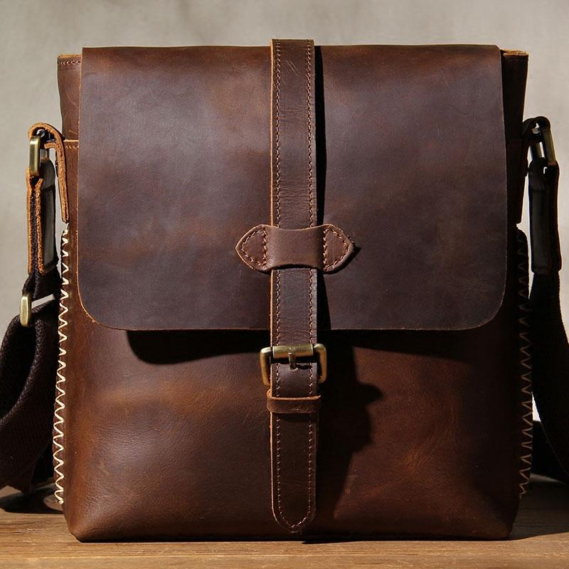 Cool Leather Mens Messenger Bags Shoulder Bag Vintage ...