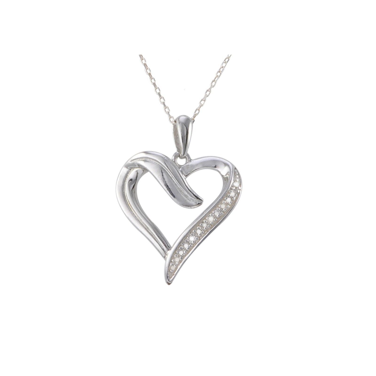 925 Sterling Silver 1pt Diamond Open Heart Necklace | Jewelryland.com