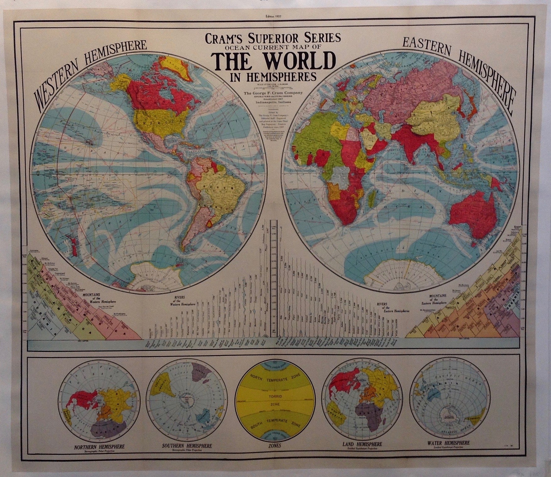 Cram's Superior Series Ocean Current Map Of The World In Hemispheres ...