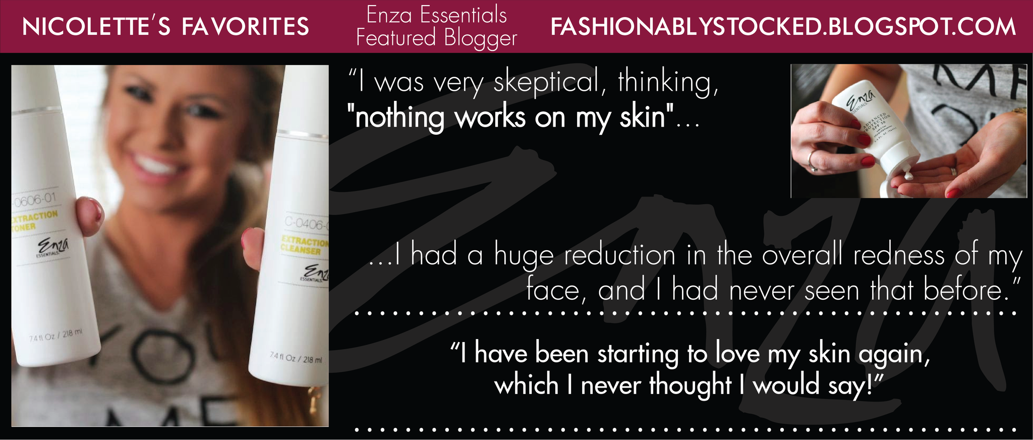 Enza Essentials Featured Blogger Nicolette Fashionably Stocked